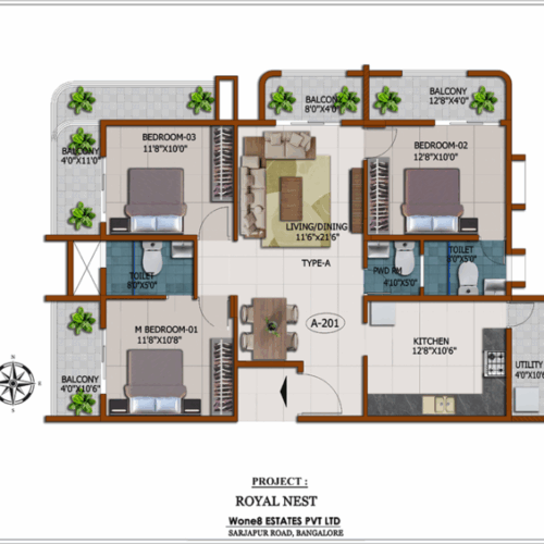 Royal Nest Type A 3 BHK floor plan