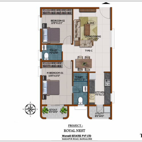 Royal Nest Type C 2 BHK floor plan