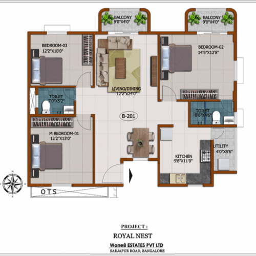 Royal Nest Type F 3 BHK floor plan