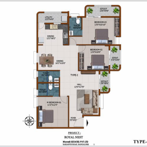 Royal Nest Type I 3 BHK floor plan