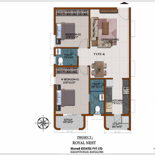 Royal Nest Type K 2 BHK floor plan